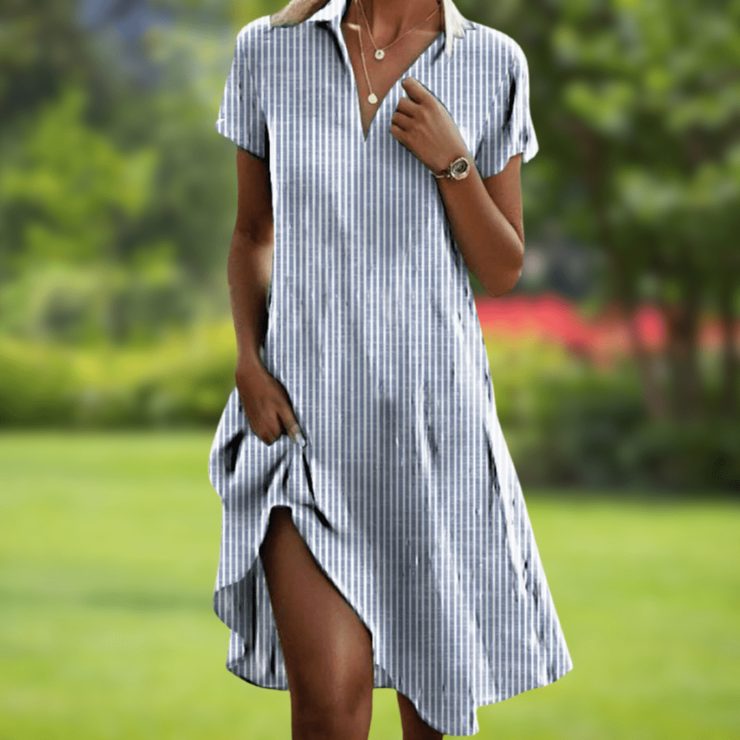 Back view of the elegant vibrant floral summer dress, displaying the full print and relaxed, comfortable fit.