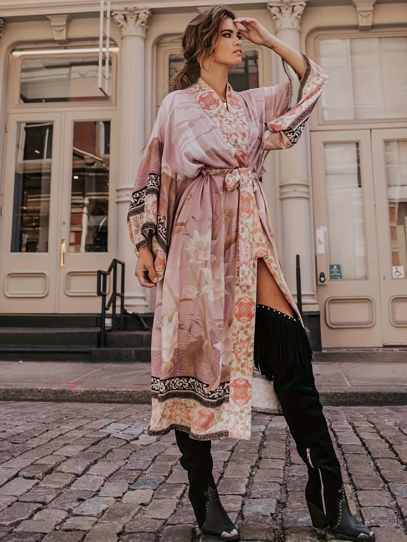 Detail shot of the soft, breathable material of the Seraphina kimono, perfect for warm weather.
