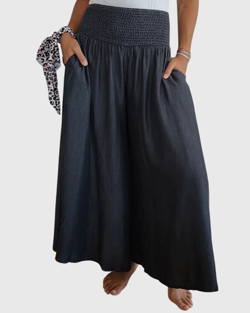 Flat lay of the grey Seraphina maxi skirt, displaying the full length and soft material on a neutral background.